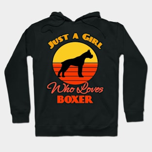 Just a Girl Who Loves Boxer Dog puppy Lover Cute Sunser Retro Funny Hoodie